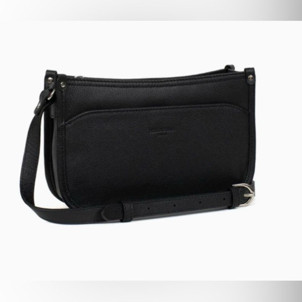 Hexagona Paris Elegant Black Leather Crossbody Bag